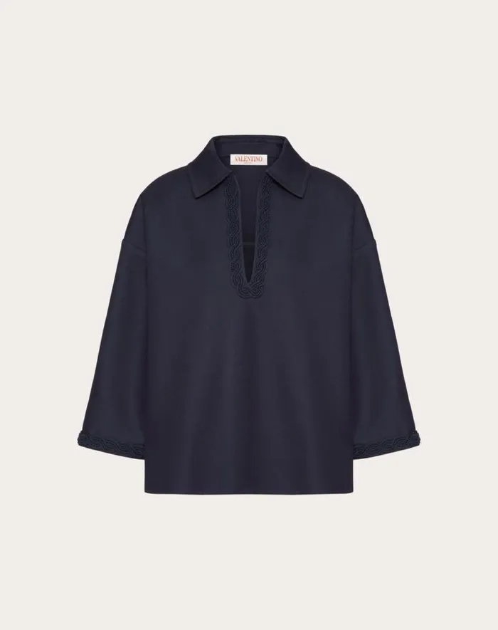 Valentino Shirts And Tops Woman Embroidered Light Double Splittable Gabardine Top For Woman In Navy Navy Valentino Shirts And Tops Woman Embroidered Light Double Splittable Gabardine Top For Woman In Navy Navy