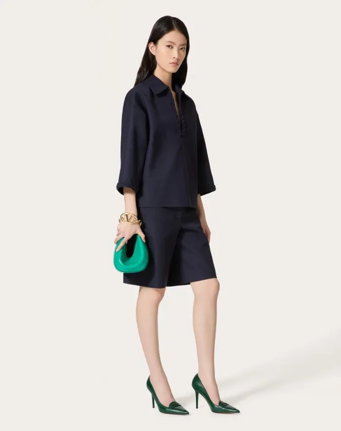 Valentino Shirts And Tops Woman Embroidered Light Double Splittable Gabardine Top For Woman In Navy Navy Valentino Shirts And Tops Woman Embroidered Light Double Splittable Gabardine Top For Woman In Navy Navy