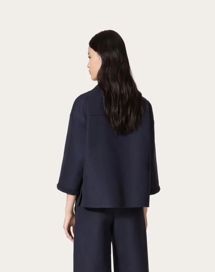 Valentino Shirts And Tops Woman Embroidered Light Double Splittable Gabardine Top For Woman In Navy Navy Valentino Shirts And Tops Woman Embroidered Light Double Splittable Gabardine Top For Woman In Navy Navy