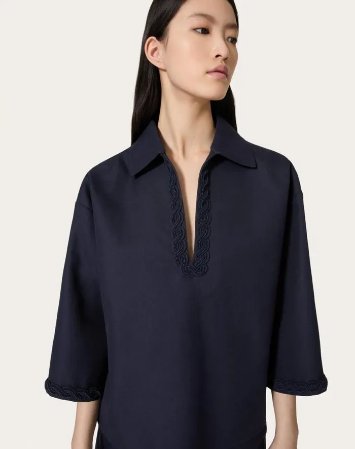 Valentino Shirts And Tops Woman Embroidered Light Double Splittable Gabardine Top For Woman In Navy Navy Valentino Shirts And Tops Woman Embroidered Light Double Splittable Gabardine Top For Woman In Navy Navy