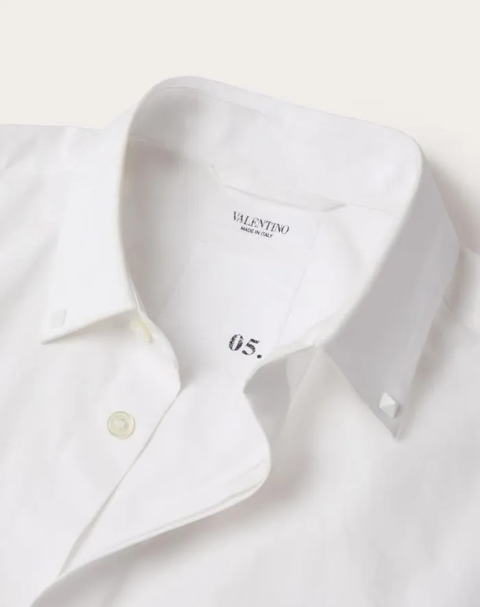 Valentino Shirts Man Cotton Shirt With Rockstud Untitled Studs For Man In White White Valentino Shirts Man Cotton Shirt With Rockstud Untitled Studs For Man In White White