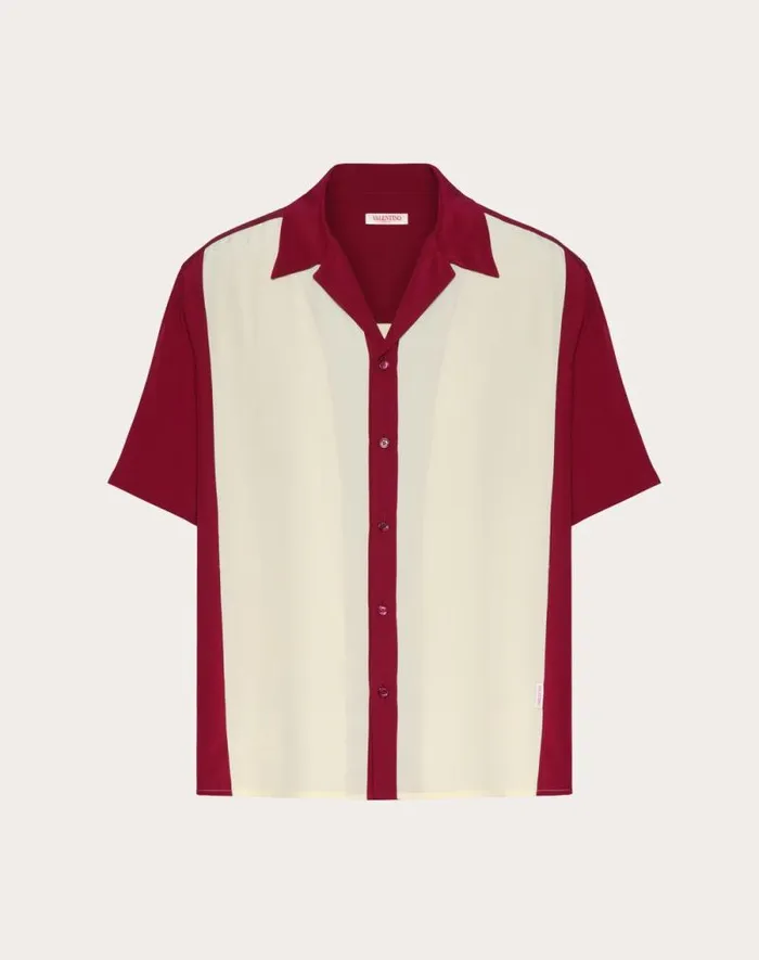 Valentino Shirts Man Silk Bowling Shirt For Man In Light Yellowmaroon Light Yellowmaroon