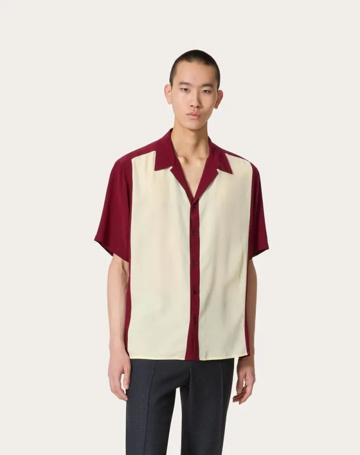 Valentino Shirts Man Silk Bowling Shirt For Man In Light Yellowmaroon Light Yellowmaroon Valentino Shirts Man Silk Bowling Shirt For Man In Light Yellowmaroon Light Yellowmaroon