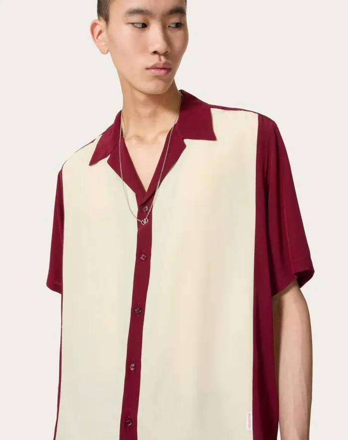 Valentino Shirts Man Silk Bowling Shirt For Man In Light Yellowmaroon Light Yellowmaroon Valentino Shirts Man Silk Bowling Shirt For Man In Light Yellowmaroon Light Yellowmaroon