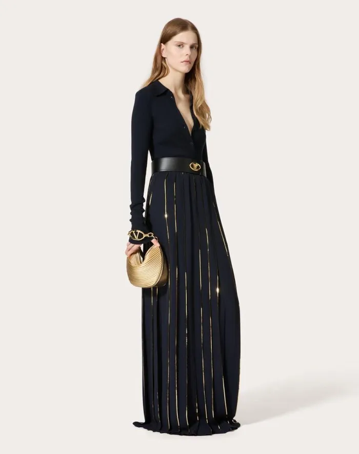 Valentino Shoulder Bags Woman Mini Vlogo Moon Hobo Bag In Metalliceffect Nappa Leather With Chain For Woman In Gold Gold