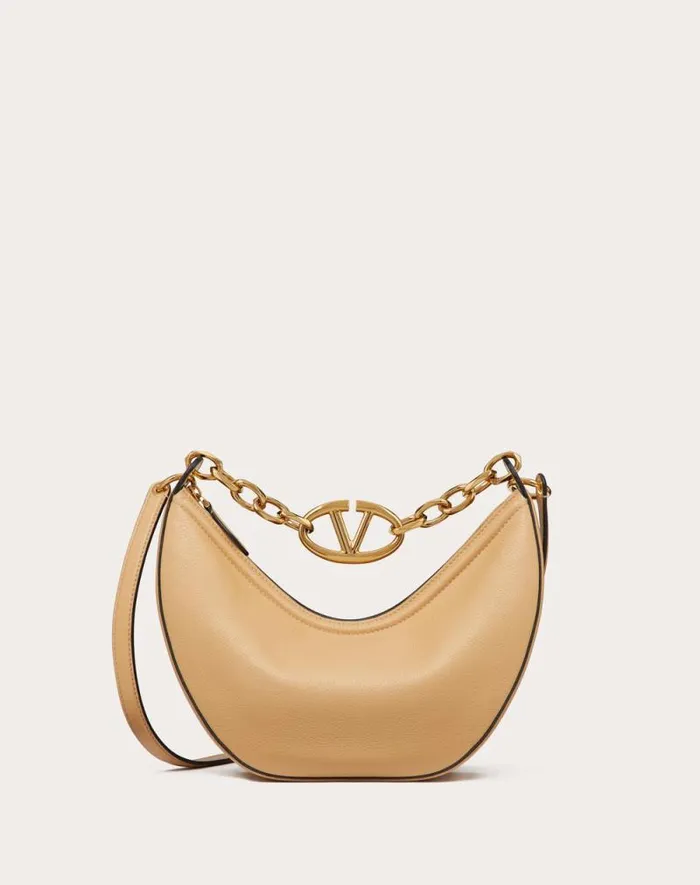 Valentino Shoulder Bags Woman Small Vlogo Moon Hobo Bag In Grainy Calfskin With Chain For Woman In Ivory Ivory Valentino Shoulder Bags Woman Small Vlogo Moon Hobo Bag In Grainy Calfskin With Chain For Woman In Ivory Ivory