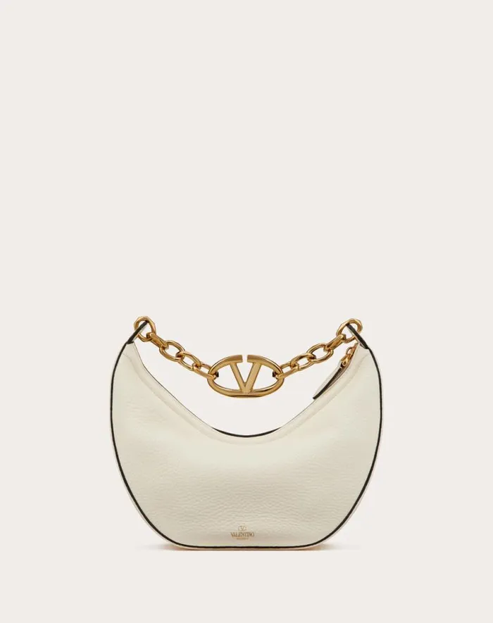 Valentino Shoulder Bags Woman Small Vlogo Moon Hobo Bag In Grainy Calfskin With Chain For Woman In Ivory Ivory Valentino Shoulder Bags Woman Small Vlogo Moon Hobo Bag In Grainy Calfskin With Chain For Woman In Ivory Ivory