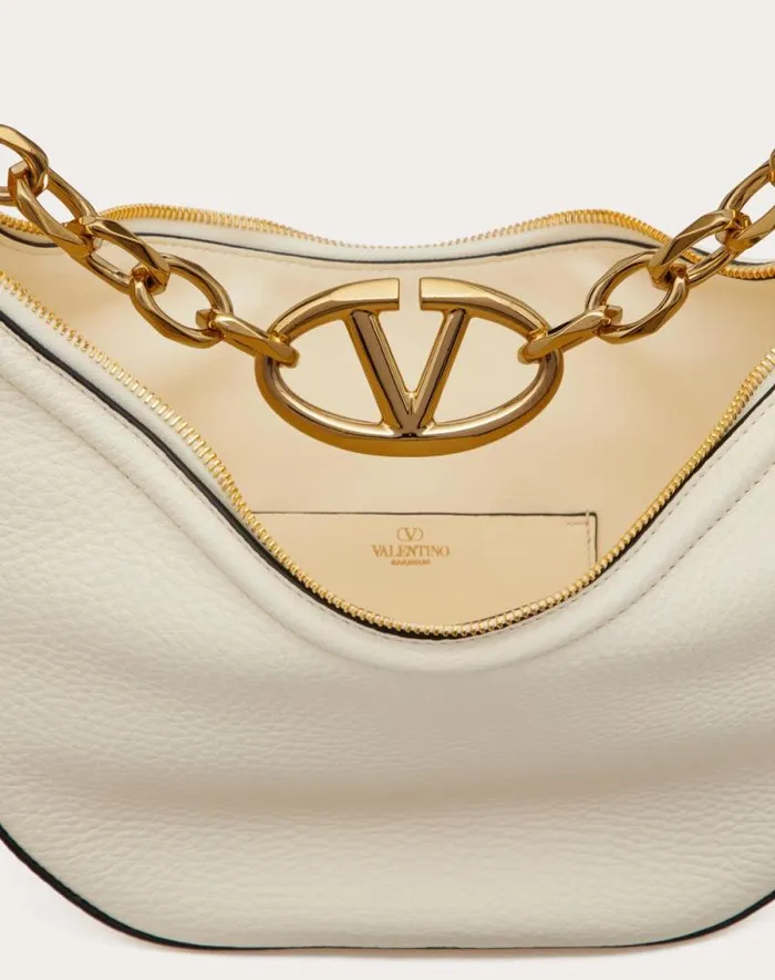 Valentino Shoulder Bags Woman Small Vlogo Moon Hobo Bag In Grainy Calfskin With Chain For Woman In Ivory Ivory Valentino Shoulder Bags Woman Small Vlogo Moon Hobo Bag In Grainy Calfskin With Chain For Woman In Ivory Ivory