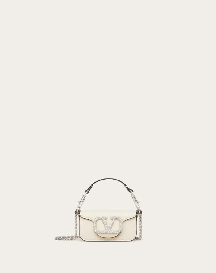 Valentino Shoulder Bags Woman Valentino Garavani Loc Micro Bag With Chain And Jewel Logo For Woman In Light Ivory Light Ivory