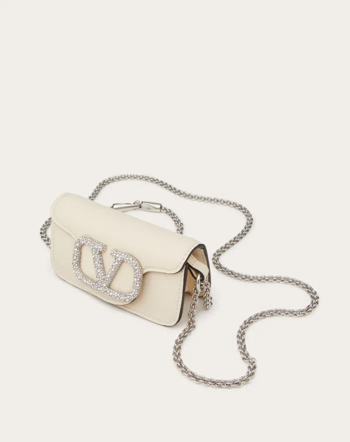 Valentino Shoulder Bags Woman Valentino Garavani Loc Micro Bag With Chain And Jewel Logo For Woman In Light Ivory Light Ivory Valentino Shoulder Bags Woman Valentino Garavani Loc Micro Bag With Chain And Jewel Logo For Woman In Light Ivory Light Ivory