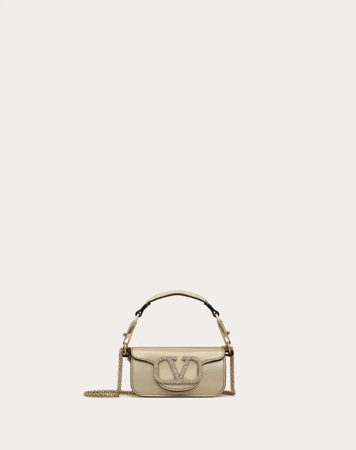 Valentino Shoulder Bags Woman Valentino Garavani Loc Micro Bag With Chain And Jewel Logo For Woman In Platinumcrystal Platinumcrystal