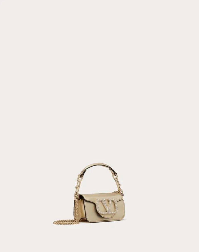 Valentino Shoulder Bags Woman Valentino Garavani Loc Micro Bag With Chain And Jewel Logo For Woman In Platinumcrystal Platinumcrystal Valentino Shoulder Bags Woman Valentino Garavani Loc Micro Bag With Chain And Jewel Logo For Woman In Platinumcrystal Platinumcrystal