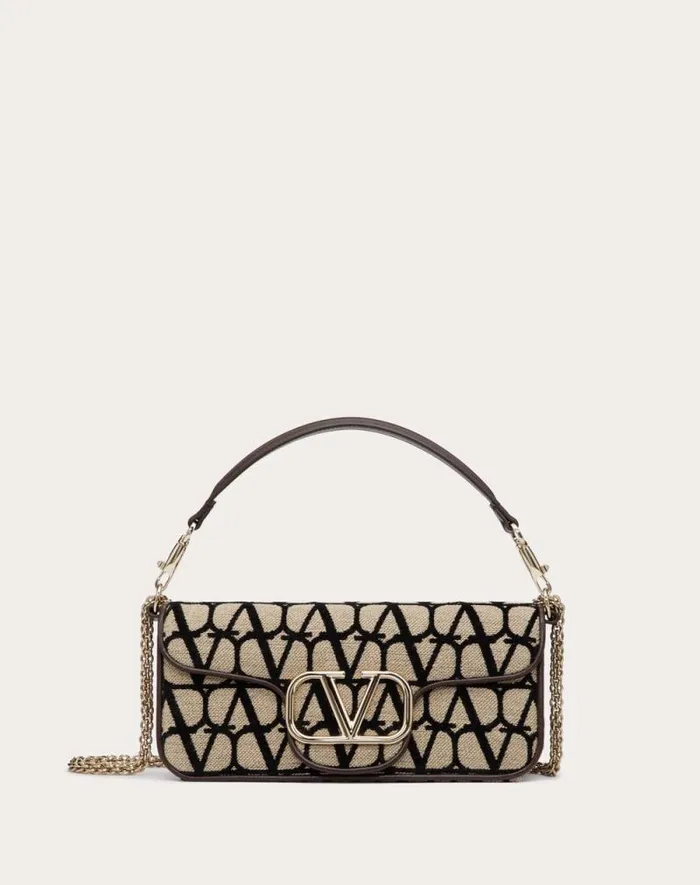 Valentino Shoulder Bags Woman Valentino Garavani Loc Toile Iconographe Shoulder Bag For Woman In Beigeblack Beigeblack