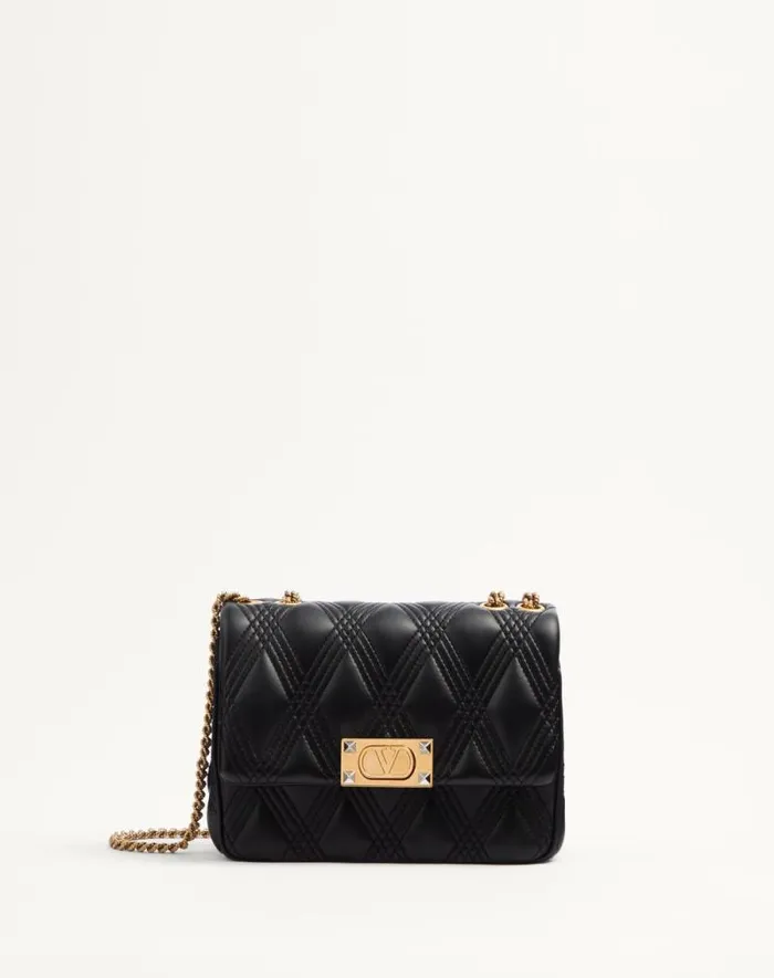 Valentino Shoulder Bags Woman Valentino Garavani Quiltie 67 Medium Shoulder Bag In Quilted Nappa Leather For Woman In Black Black