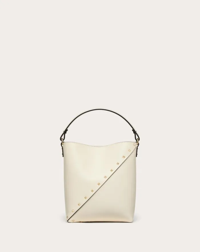 Valentino Shoulder Bags Woman Valentino Garavani Valentino Garavani Rockstud Wispy Calfskin Bucket Bag For Woman In Ivory Ivory