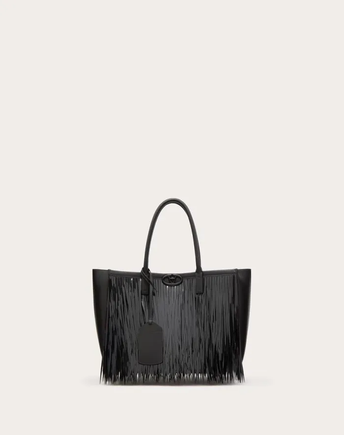 Valentino Shoulder Bags Woman Vlogo Locker Medium Tote Shopping Bag With Sequin Fringes For Woman In Black Black