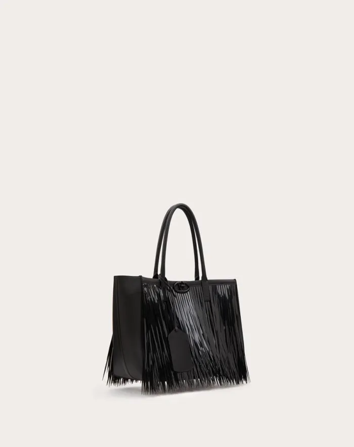 Valentino Shoulder Bags Woman Vlogo Locker Medium Tote Shopping Bag With Sequin Fringes For Woman In Black Black Valentino Shoulder Bags Woman Vlogo Locker Medium Tote Shopping Bag With Sequin Fringes For Woman In Black Black