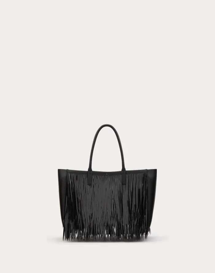 Valentino Shoulder Bags Woman Vlogo Locker Medium Tote Shopping Bag With Sequin Fringes For Woman In Black Black Valentino Shoulder Bags Woman Vlogo Locker Medium Tote Shopping Bag With Sequin Fringes For Woman In Black Black