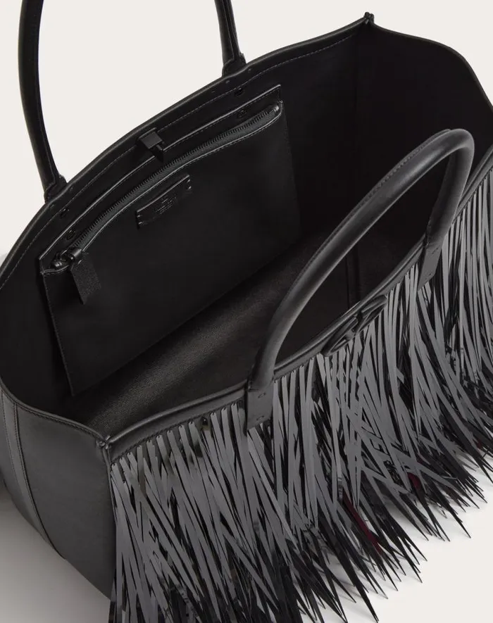 Valentino Shoulder Bags Woman Vlogo Locker Medium Tote Shopping Bag With Sequin Fringes For Woman In Black Black Valentino Shoulder Bags Woman Vlogo Locker Medium Tote Shopping Bag With Sequin Fringes For Woman In Black Black