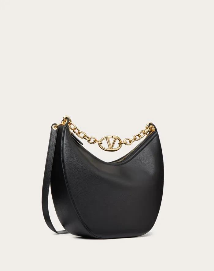 Valentino Shoulder Bags Woman Vlogo Moon Medium Grainy Calfskin Hobo Bag With Chain For Woman In Dark Red Dark Red Valentino Shoulder Bags Woman Vlogo Moon Medium Grainy Calfskin Hobo Bag With Chain For Woman In Dark Red Dark Red