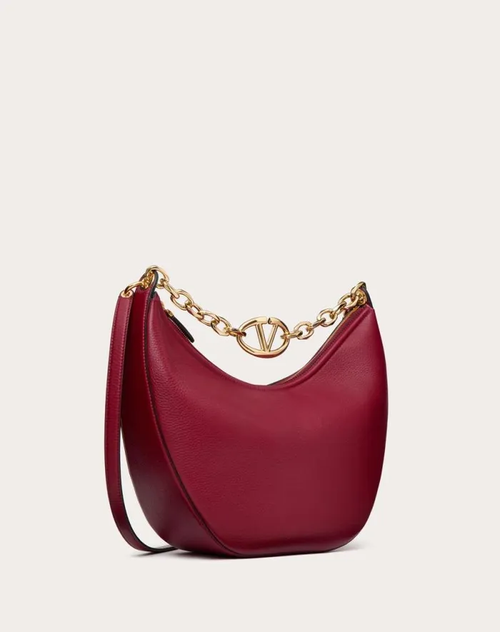 Valentino Shoulder Bags Woman Vlogo Moon Medium Grainy Calfskin Hobo Bag With Chain For Woman In Dark Red Dark Red Valentino Shoulder Bags Woman Vlogo Moon Medium Grainy Calfskin Hobo Bag With Chain For Woman In Dark Red Dark Red