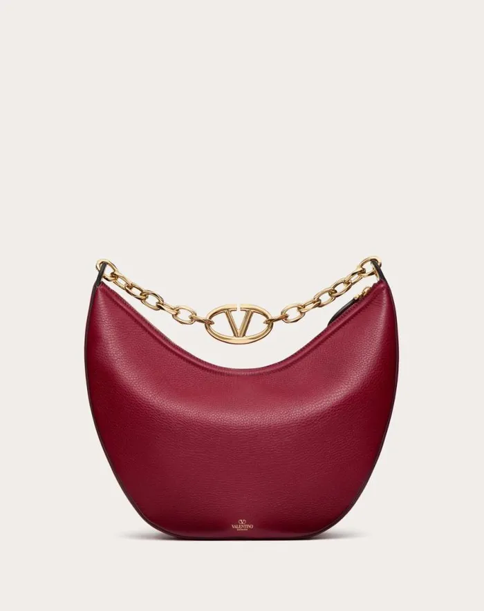 Valentino Shoulder Bags Woman Vlogo Moon Medium Grainy Calfskin Hobo Bag With Chain For Woman In Dark Red Dark Red Valentino Shoulder Bags Woman Vlogo Moon Medium Grainy Calfskin Hobo Bag With Chain For Woman In Dark Red Dark Red