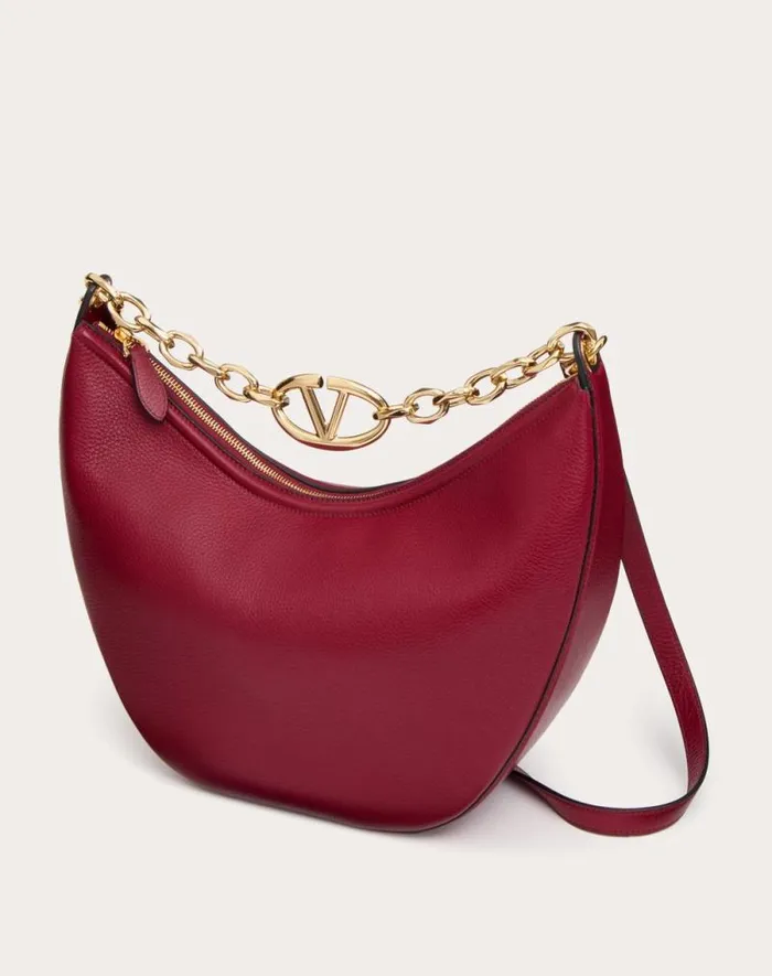 Valentino Shoulder Bags Woman Vlogo Moon Medium Grainy Calfskin Hobo Bag With Chain For Woman In Dark Red Dark Red Valentino Shoulder Bags Woman Vlogo Moon Medium Grainy Calfskin Hobo Bag With Chain For Woman In Dark Red Dark Red