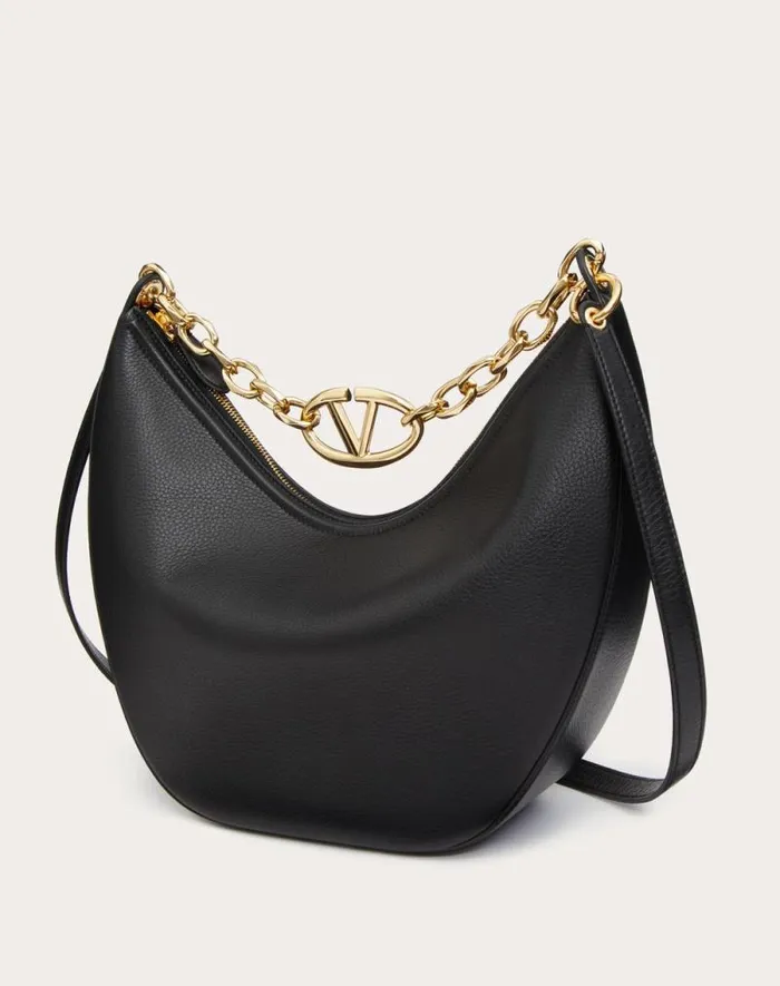 Valentino Shoulder Bags Woman Vlogo Moon Medium Grainy Calfskin Hobo Bag With Chain For Woman In Dark Red Dark Red Valentino Shoulder Bags Woman Vlogo Moon Medium Grainy Calfskin Hobo Bag With Chain For Woman In Dark Red Dark Red