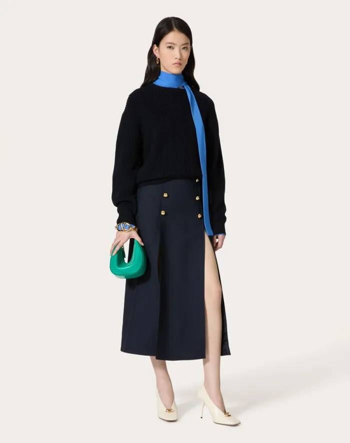 Valentino Skirts Woman Crepe Couture Midi Skirt For Woman In Navy Navy Valentino Skirts Woman Crepe Couture Midi Skirt For Woman In Navy Navy
