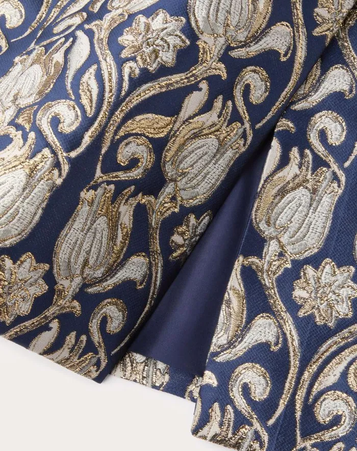 Valentino Skirts Woman Metamorphos Tulips Brocade Midi Skirt For Woman In Bluegold Bluegold Valentino Skirts Woman Metamorphos Tulips Brocade Midi Skirt For Woman In Bluegold Bluegold