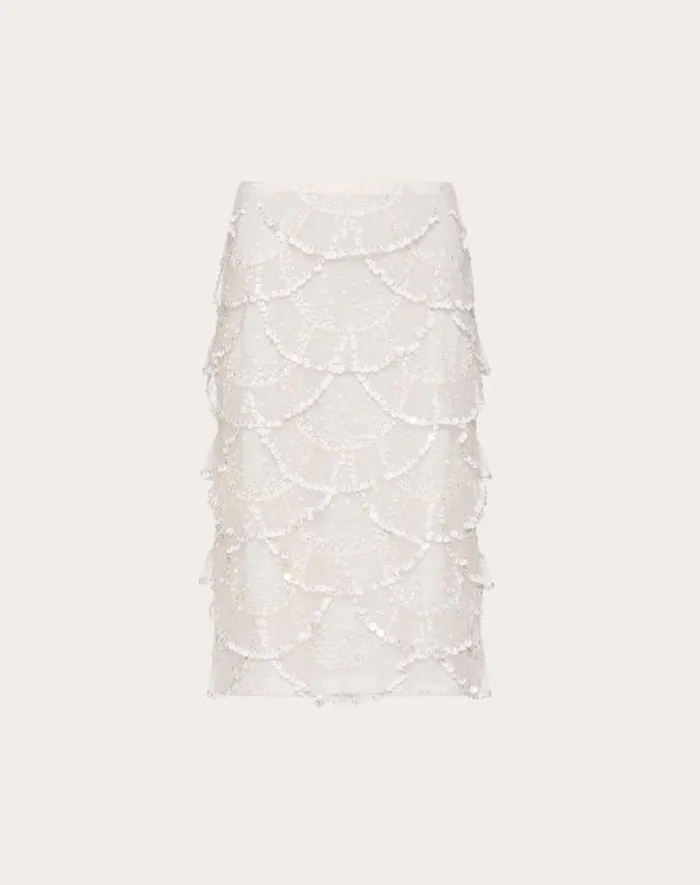 Valentino Skirts Woman Tulle Illusione Embroidered Skirt For Woman In Ivory Ivory Valentino Skirts Woman Tulle Illusione Embroidered Skirt For Woman In Ivory Ivory