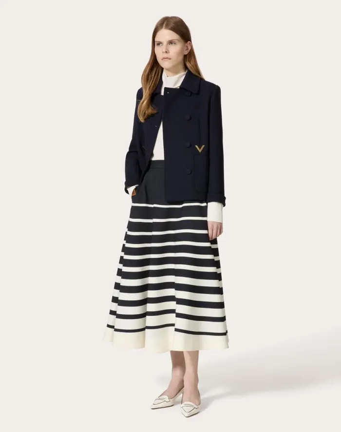 Valentino Skirts Woman Valentino Roomview Crepe Couture Midi Skirt For Woman In Ivorynavy Ivorynavy Valentino Skirts Woman Valentino Roomview Crepe Couture Midi Skirt For Woman In Ivorynavy Ivorynavy