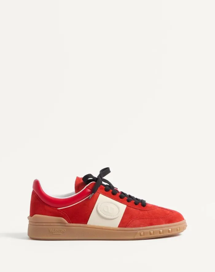 Valentino Sneakers Man Upvillage Low Top Sneaker In Split Leather And Calfskin Nappa Leather For Man In Coralivory Coralivory Valentino Sneakers Man Upvillage Low Top Sneaker In Split Leather And Calfskin Nappa Leather For Man In Coralivory Coralivory
