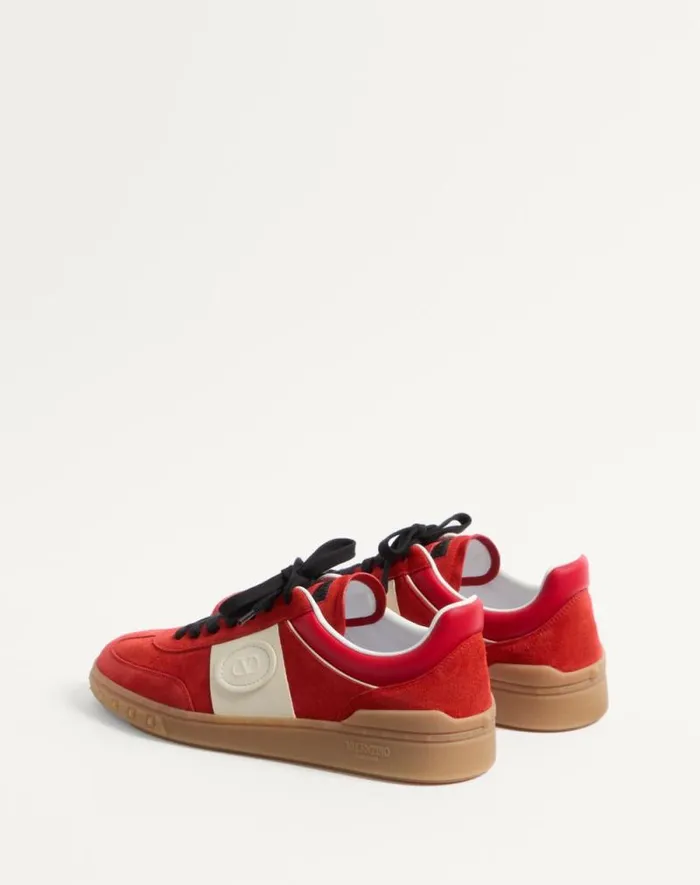 Valentino Sneakers Man Upvillage Low Top Sneaker In Split Leather And Calfskin Nappa Leather For Man In Coralivory Coralivory