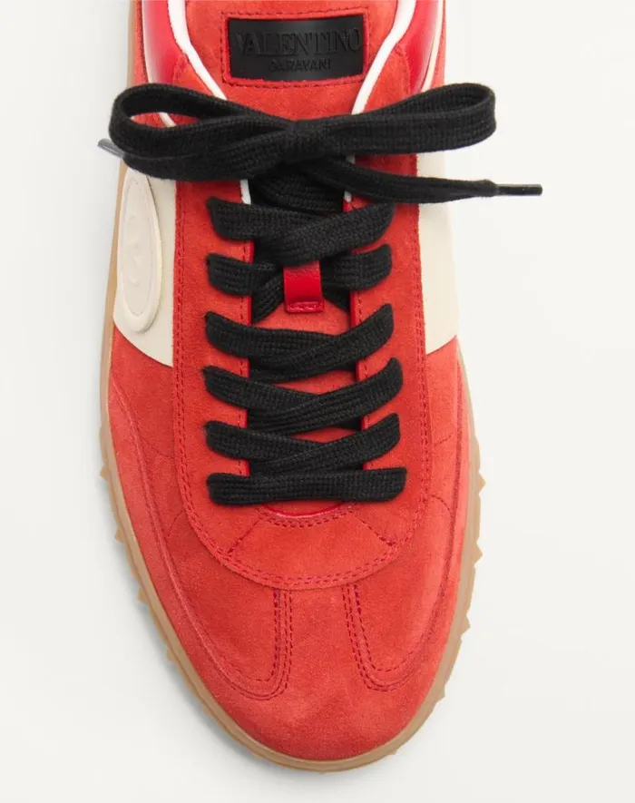 Valentino Sneakers Man Upvillage Low Top Sneaker In Split Leather And Calfskin Nappa Leather For Man In Coralivory Coralivory