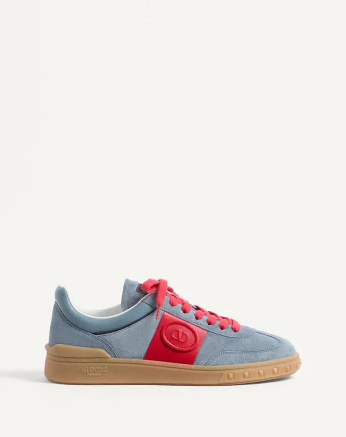 Valentino Sneakers Man Upvillage Low Top Sneaker In Split Leather And Calfskin Nappa Leather For Man In Coralivory Coralivory