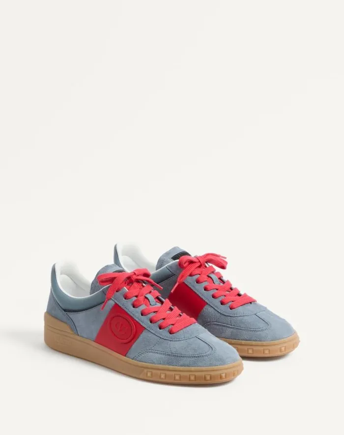 Valentino Sneakers Man Upvillage Low Top Sneaker In Split Leather And Calfskin Nappa Leather For Man In Coralivory Coralivory