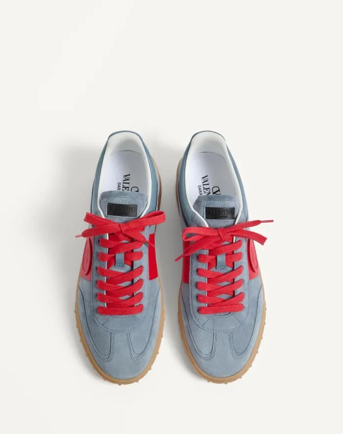 Valentino Sneakers Man Upvillage Low Top Sneaker In Split Leather And Calfskin Nappa Leather For Man In Coralivory Coralivory