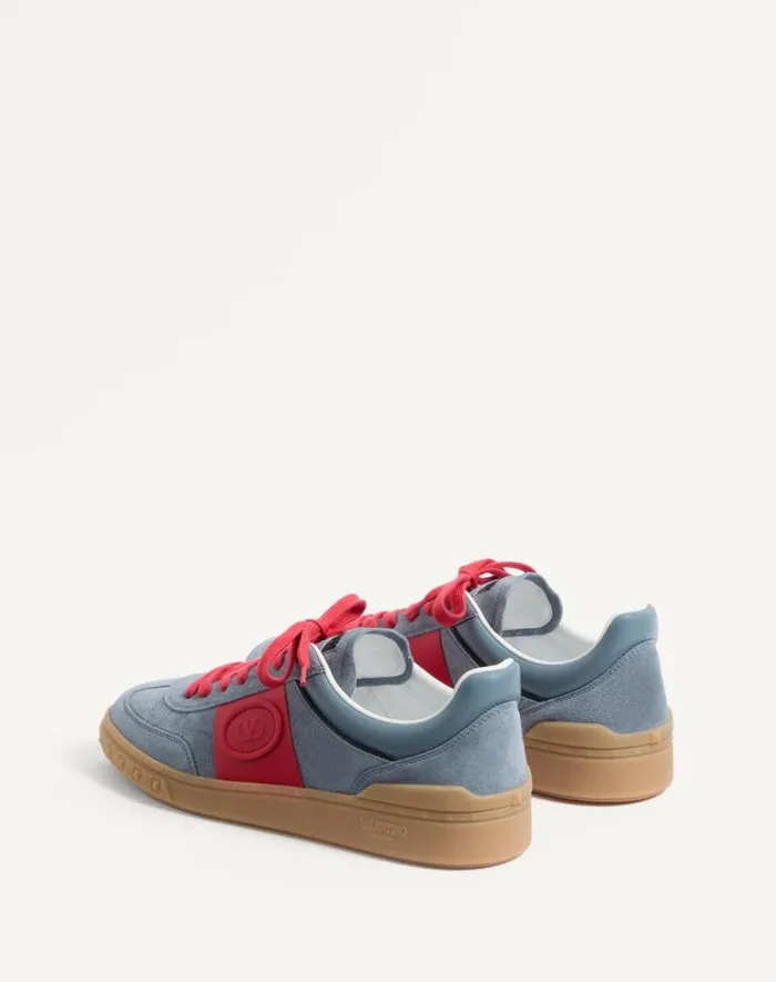 Valentino Sneakers Man Upvillage Low Top Sneaker In Split Leather And Calfskin Nappa Leather For Man In Coralivory Coralivory