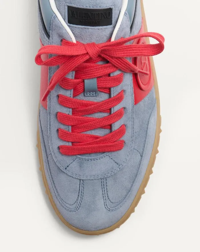 Valentino Sneakers Man Upvillage Low Top Sneaker In Split Leather And Calfskin Nappa Leather For Man In Coralivory Coralivory