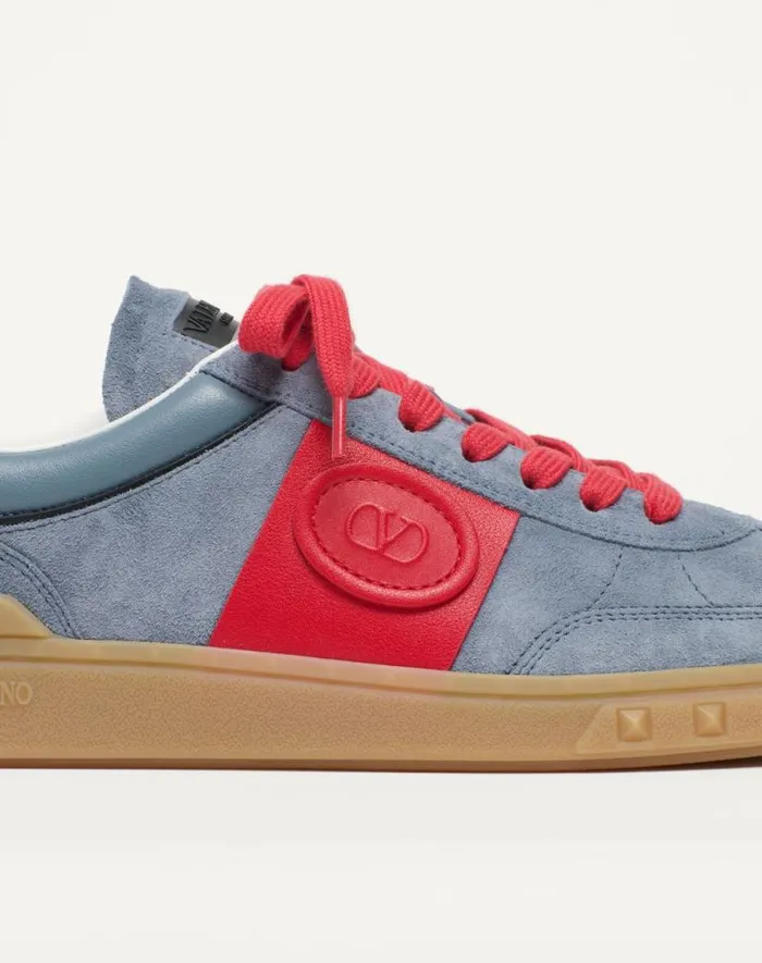 Valentino Sneakers Man Upvillage Low Top Sneaker In Split Leather And Calfskin Nappa Leather For Man In Coralivory Coralivory