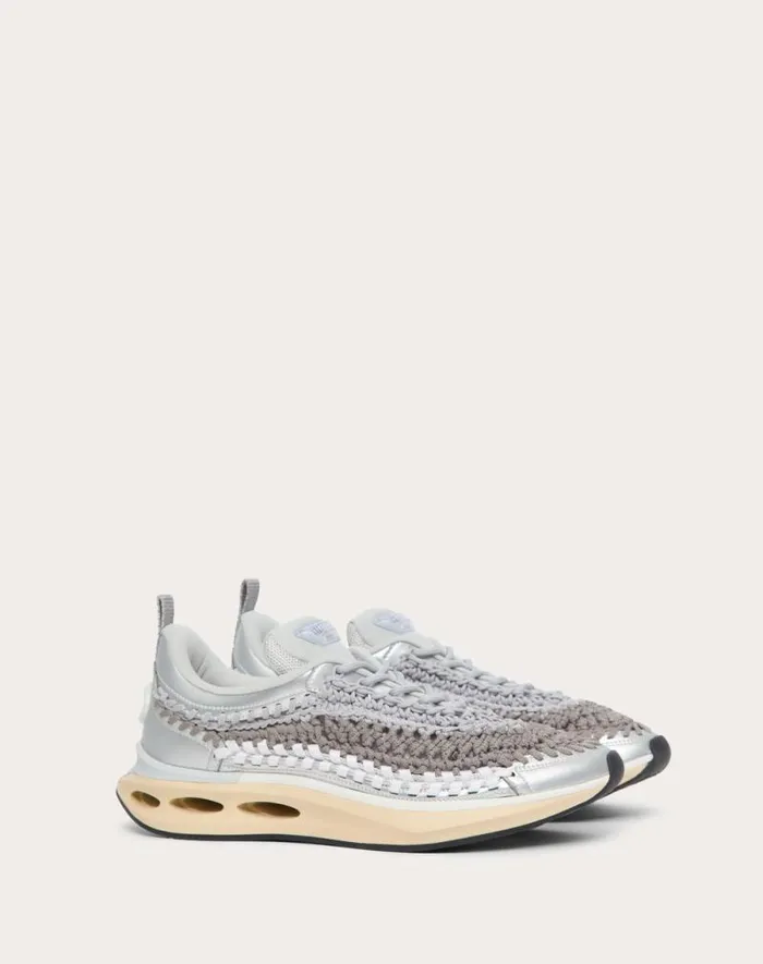 Valentino Sneakers Woman Vlogo Easyknot Sneaker In Woven Fabric For Woman In Grey Grey Valentino Sneakers Woman Vlogo Easyknot Sneaker In Woven Fabric For Woman In Grey Grey
