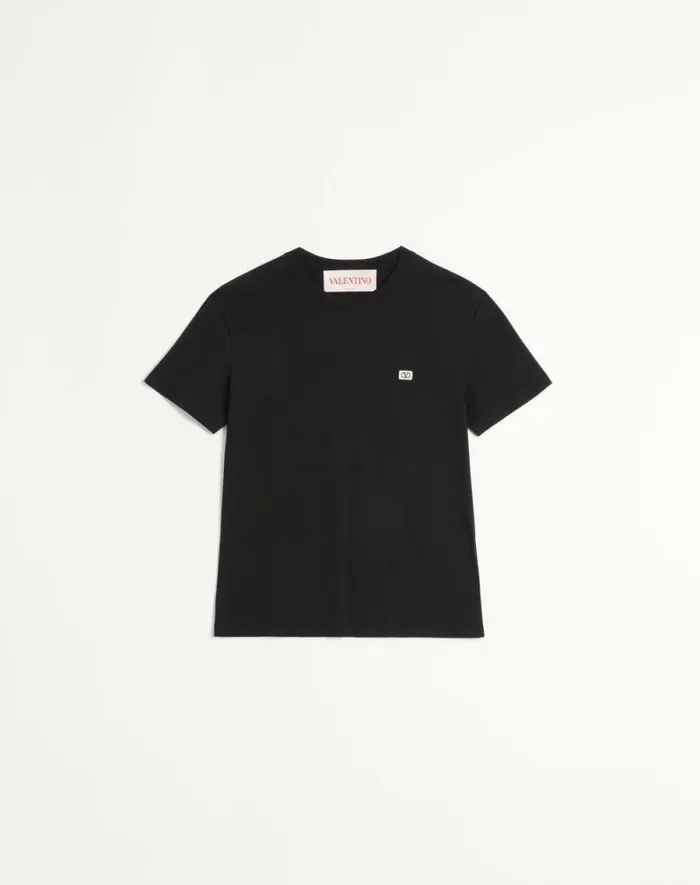 Valentino Tshirts And Sweatshirts Man Cotton Tshirt With Vlogo Patch For Man In Ivory Ivory