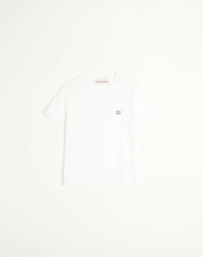 Valentino Tshirts And Sweatshirts Man Cotton Tshirt With Vlogo Patch For Man In Ivory Ivory Valentino Tshirts And Sweatshirts Man Cotton Tshirt With Vlogo Patch For Man In Ivory Ivory