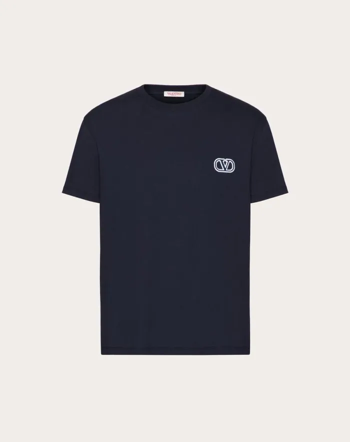 Valentino Tshirts And Sweatshirts Man Cotton Tshirt With Vlogo Signature Patch For Man In Anthracite Anthracite