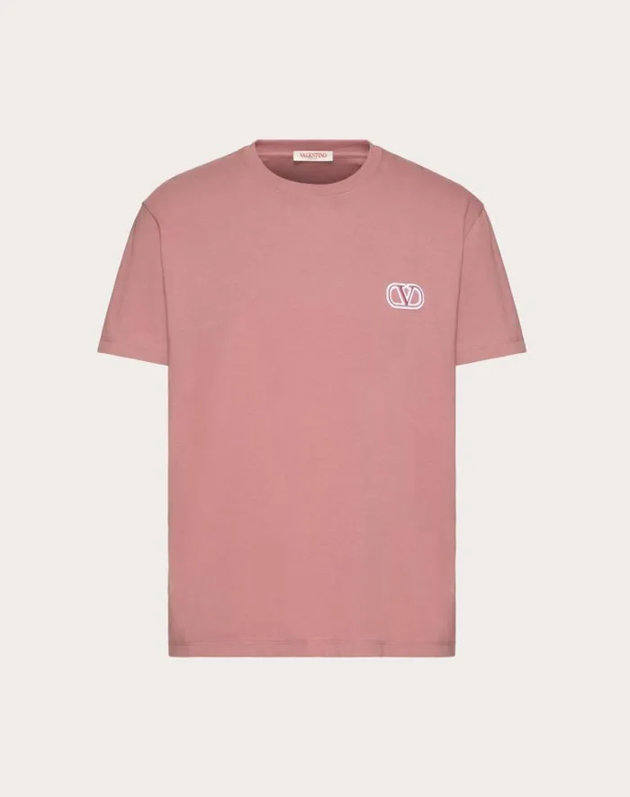 Valentino Tshirts And Sweatshirts Man Cotton Tshirt With Vlogo Signature Patch For Man In Anthracite Anthracite