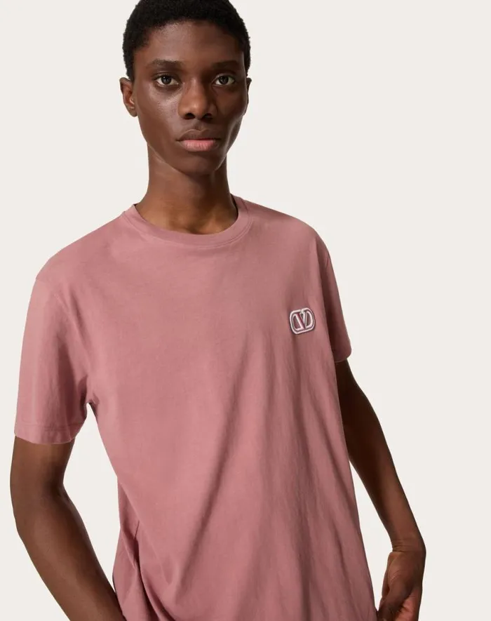 Valentino Tshirts And Sweatshirts Man Cotton Tshirt With Vlogo Signature Patch For Man In Anthracite Anthracite