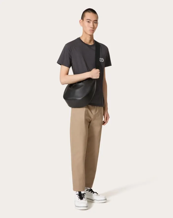 Valentino Tshirts And Sweatshirts Man Cotton Tshirt With Vlogo Signature Patch For Man In Anthracite Anthracite