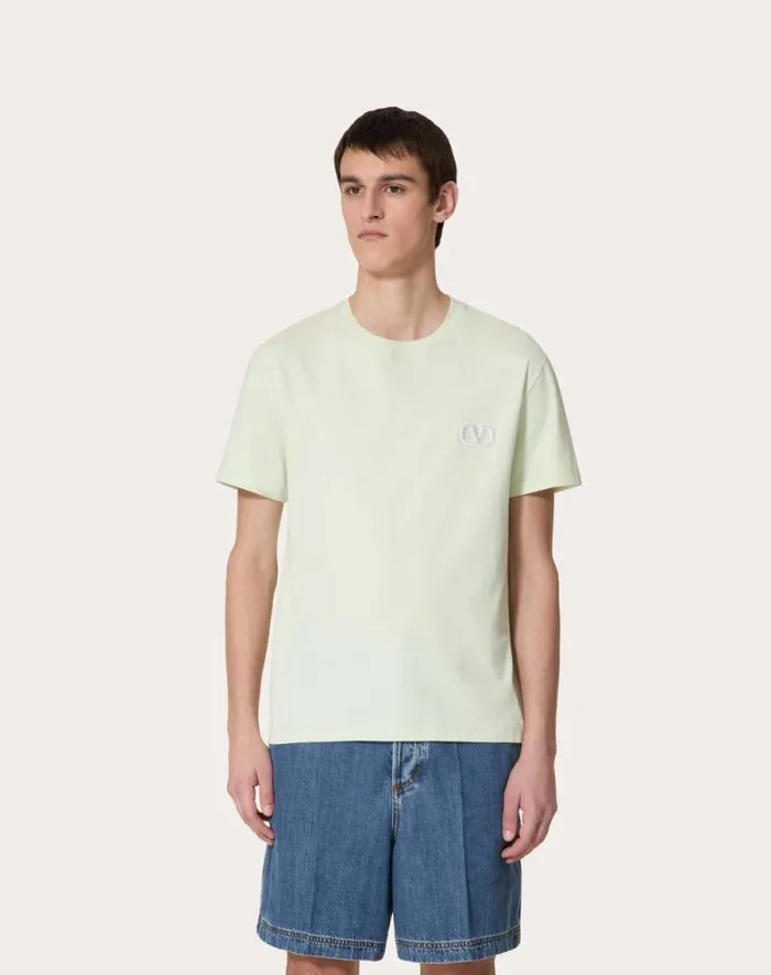 Valentino Tshirts And Sweatshirts Man Cotton Tshirt With Vlogo Signature Patch For Man In Anthracite Anthracite