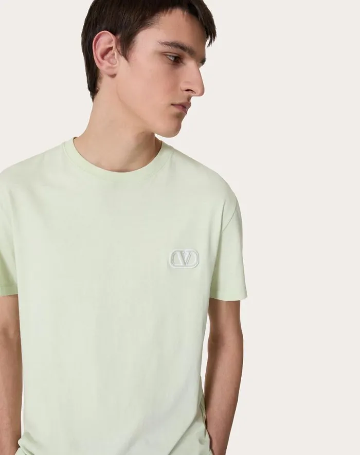 Valentino Tshirts And Sweatshirts Man Cotton Tshirt With Vlogo Signature Patch For Man In Anthracite Anthracite
